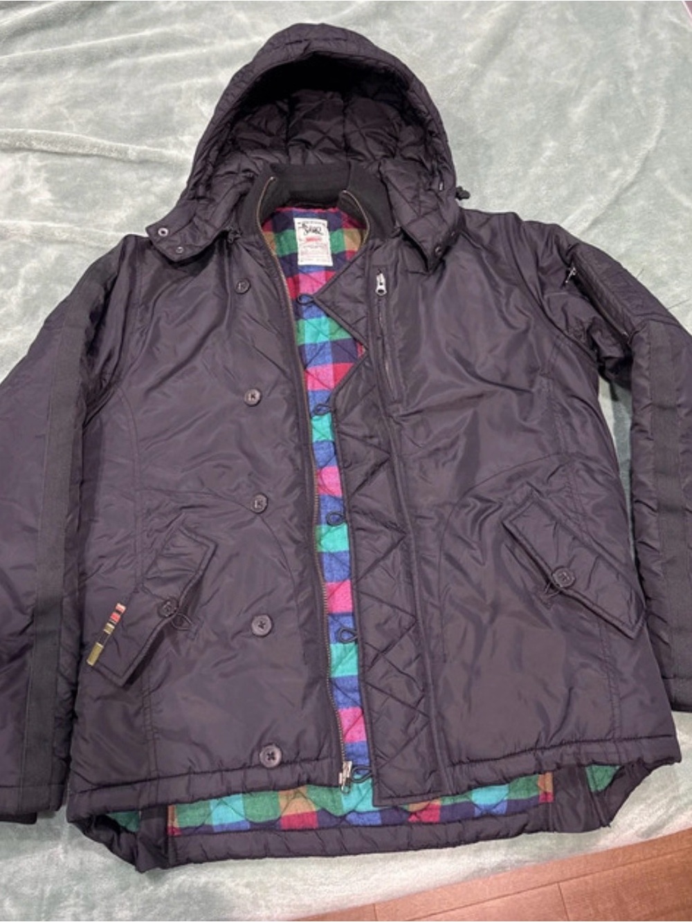 Triple Five Soul Men's Black Hooded Puffer with Colorful Quilted Lining